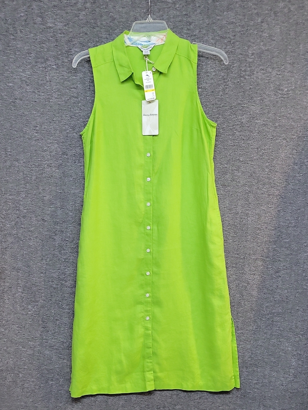 NWT Tommy Bahama Linen Button Front Shirt Dress Tart Apple Green MSRP $148